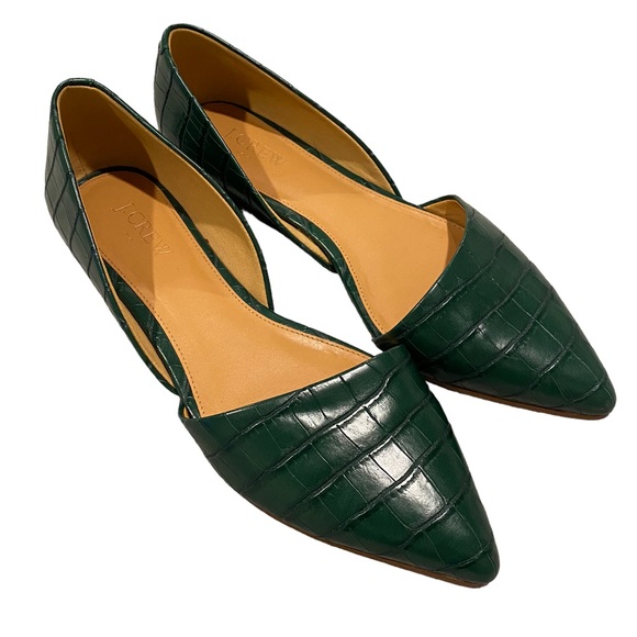J.CREW Womens Dark Green Faux Leather Flats, Size 8 - Picture 1 of 12